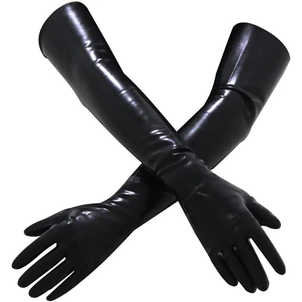 Latex Rubber Black Long Gloves Plus Size Club Outfit Accessory Women